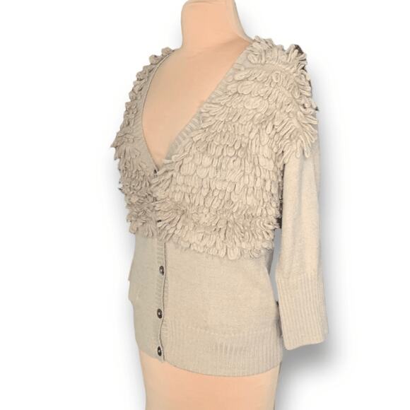 A.T by Atsuro Tayama Loop Knit 3/4 Sleeve Cardigan Sweater Tan Wool Alpaca 38 - Picture 6 of 12